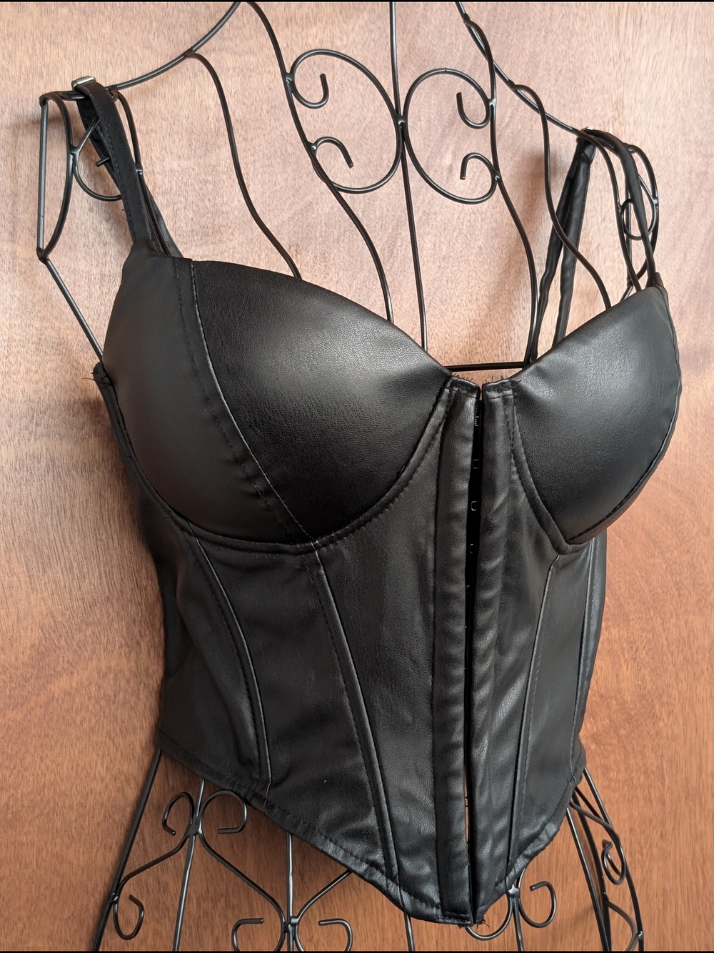 Windsor Black Faux Leather Corset-Style Crop Top